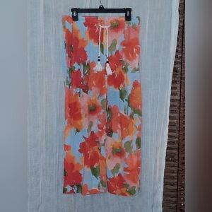 Joie Floral Wide Leg Pants - Red, Orange, Green